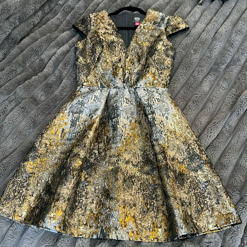 Vince Camuto metallic cocktail flare dress